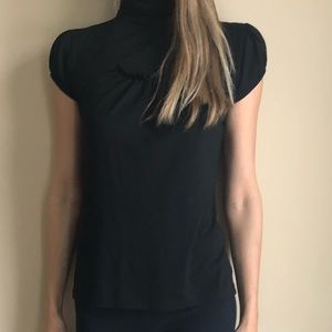 Vintage thanx collection Chic Jersey Short Cap Sleeve Mock Turtleneck Top Blouse